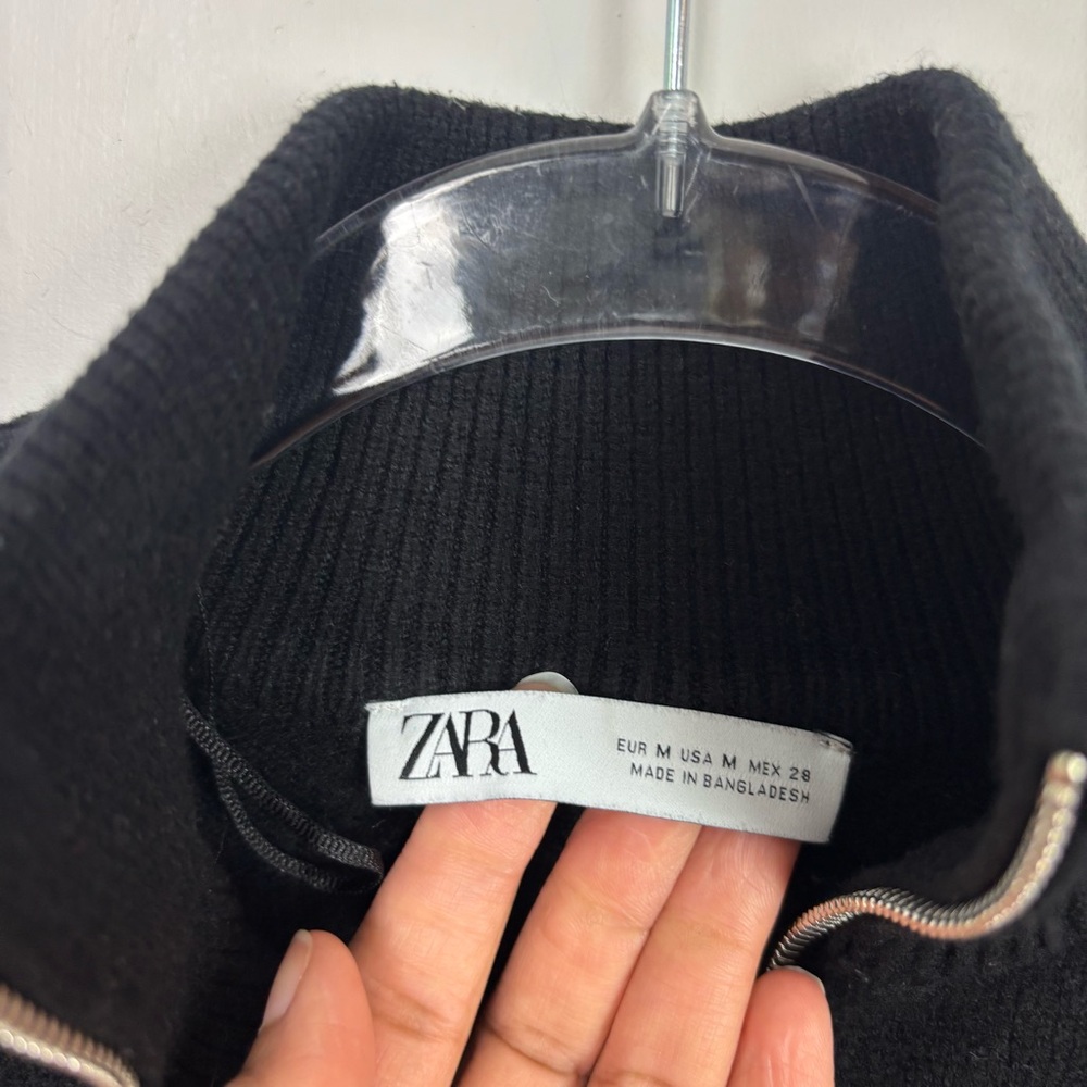 Zara Black & White Quarter Zip Pullover Sweater Size Medium - Picture 8 of 13